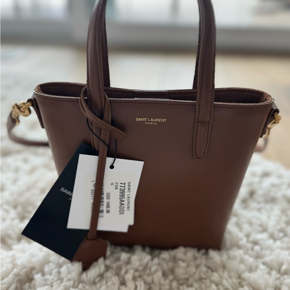 NWT Saint Laurent Brown Leather Mini Toy Tote Bag/Crossbody